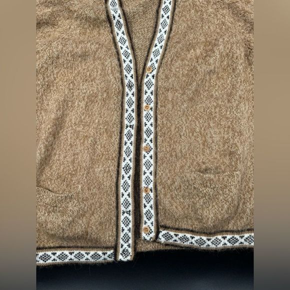 Vintage Handmade Alpaca Wool Peruvian Sweater Button Down Cardigan Tan Khaki S - Picture 5 of 9
